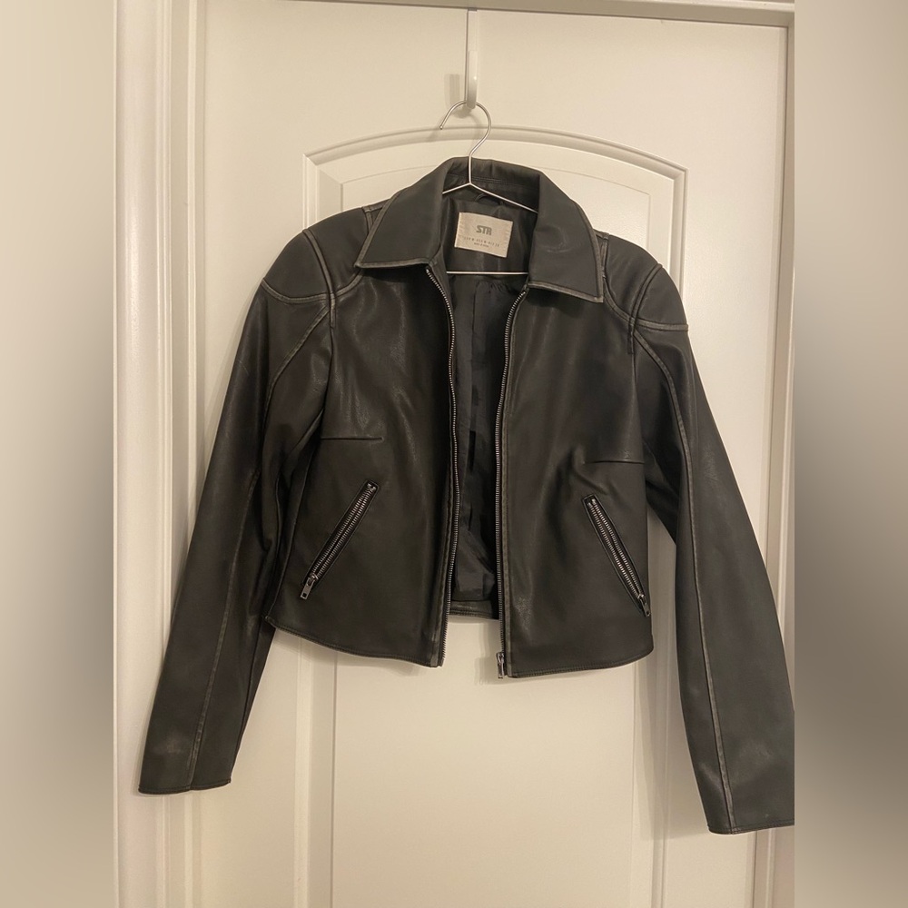 Stradivarius Black Distressed Leather Jacket